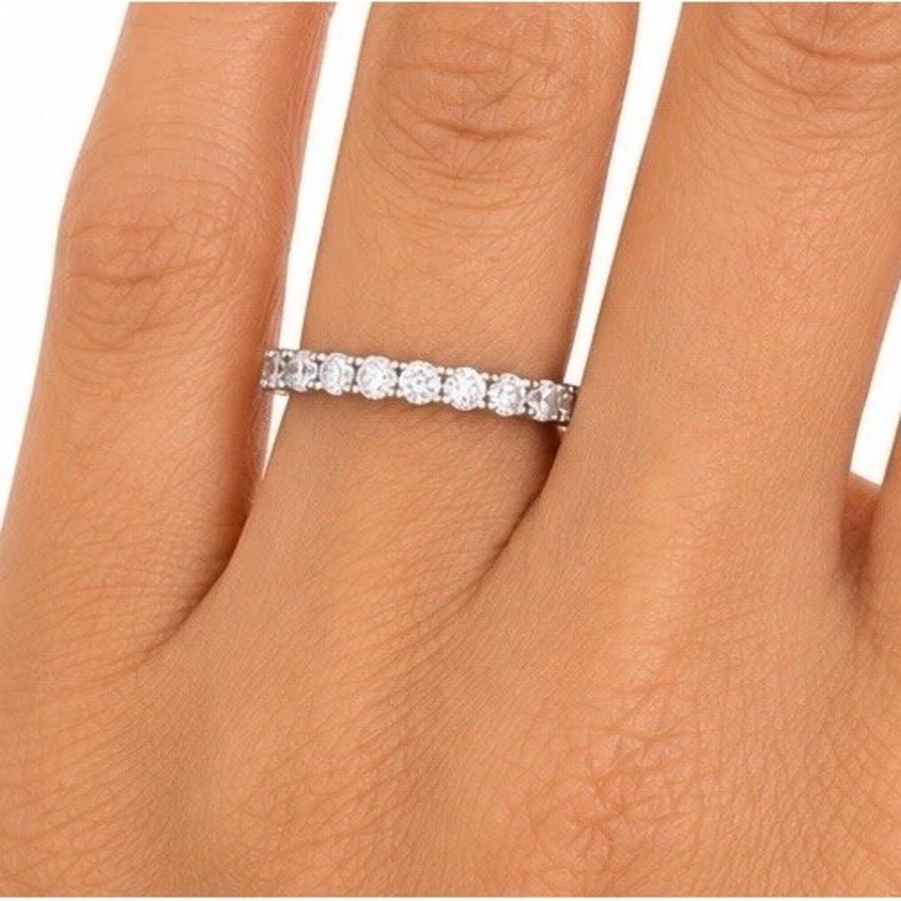925 Sterling Silver Womens CZ 2mm Round Cut Eternity Band Ring Size 6 Stackable
